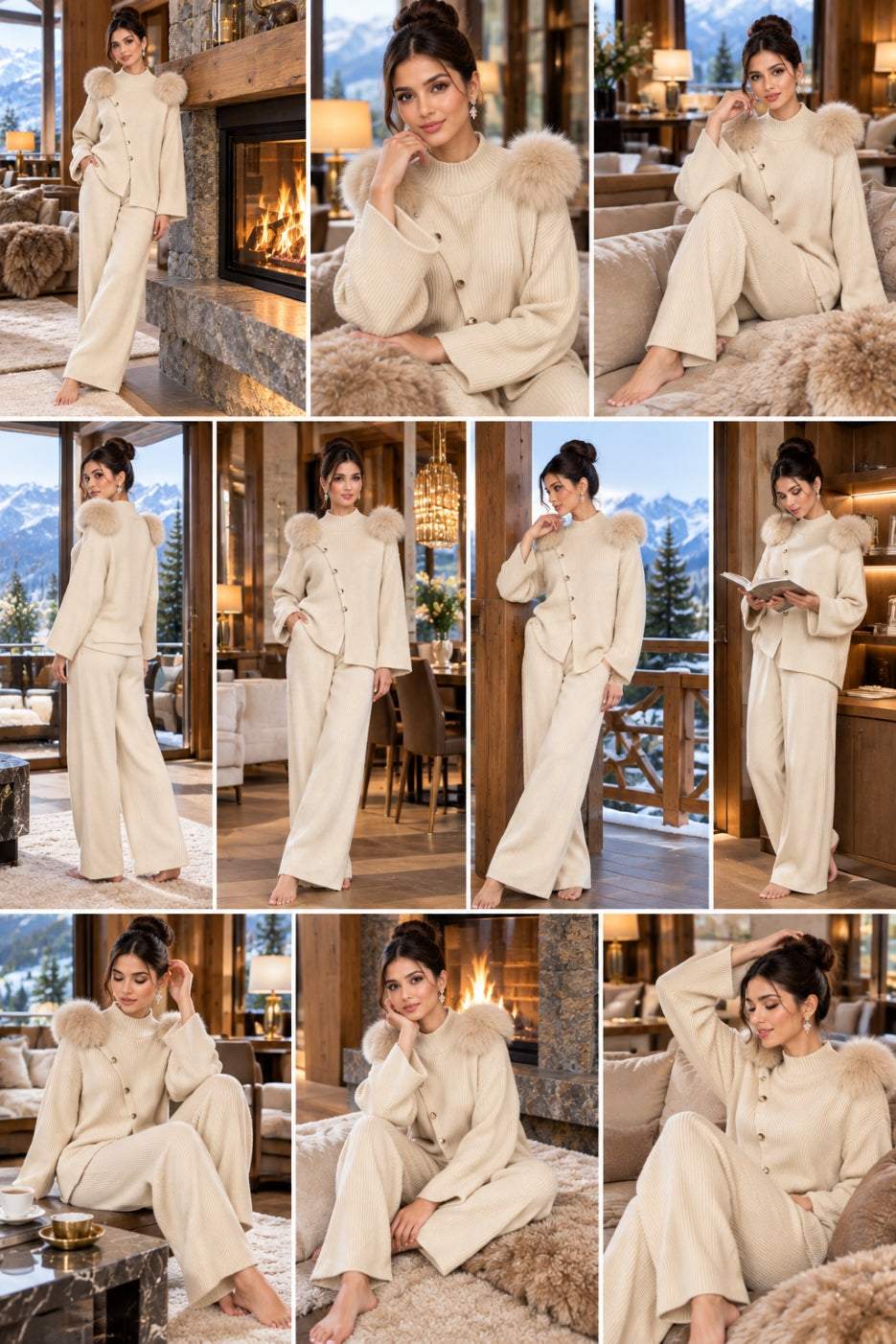 Casual Knitted Half-High Collar Sweater And Pants Set Real Fox Shoulder Patches  Style Comfortable Lazy Style Natalia Home Fashion    Natalia Home Fashion