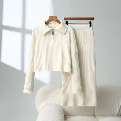 Loose Knitted Sweater Set Casual Fashion Artistic Vintage Style Half-Zip Collared Knitwear Two-Piece Set Natalia Home Fashion    Natalia Home Fashion