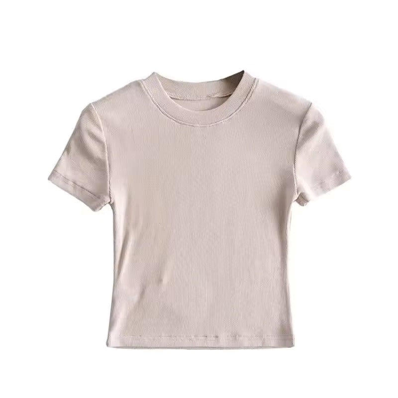 Women's Hot Pure Sexy Slim Round Neck Color Short Shoulder Tops Fashionable Casual Wear Short Sleeve T-Shirt Natalia Home Fashion    Natalia Home Fashion