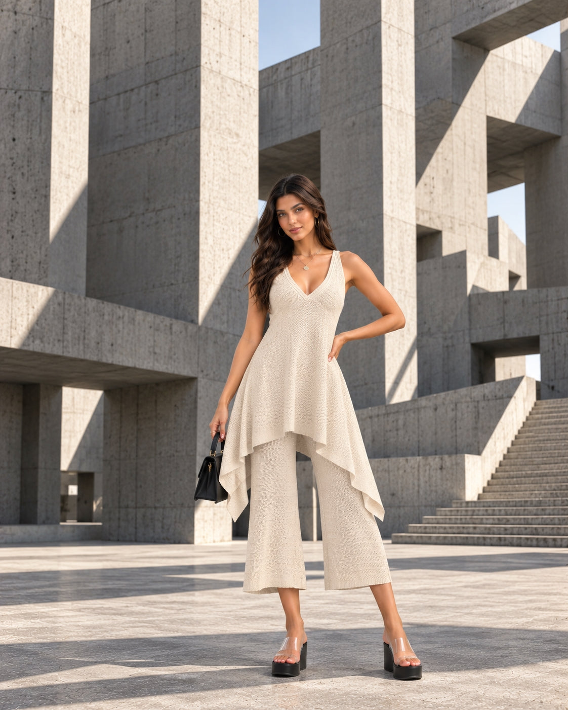 Casual Pants Ensemble Femmes Sleeveless Top Wide Leg Trousers Women's Matching Sets Long Pants Knit Pants 2 Piece Set Natalia Home Fashion    Natalia Home Fashion