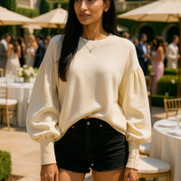 Long-sleeved T-shirt Versatile Outer Casual Top Women's Simple Lantern Sleeves Solid Color Loose Round Neck Women's shirt