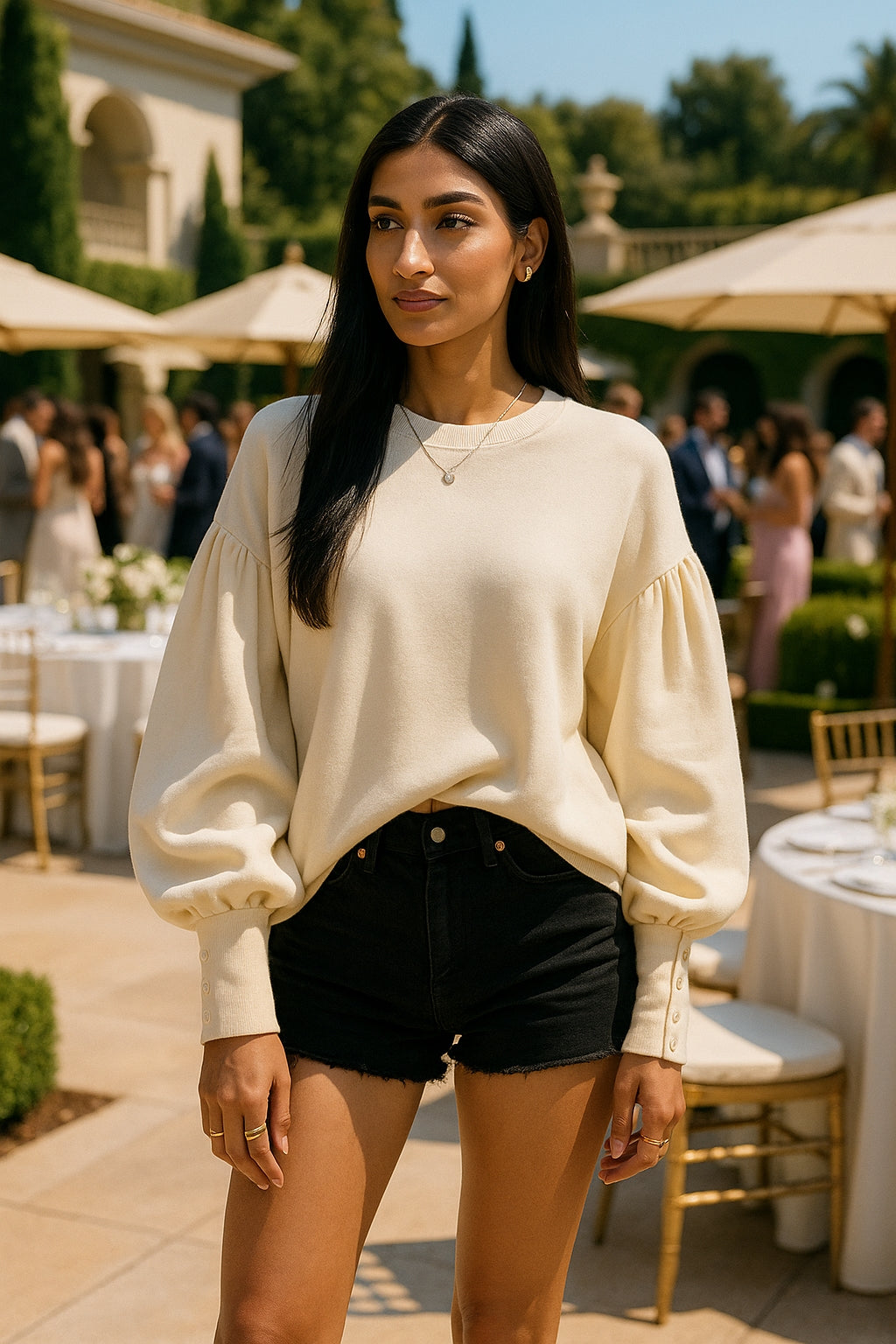 Long-sleeved T-shirt Versatile Outer Casual Top Women's Simple Lantern Sleeves Solid Color Loose Round Neck Women's shirt