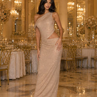 Fashion Water Diamond Slanted Shoulder Hollowed Out Sparkling Party Dress Women's Ankle-length Dresses