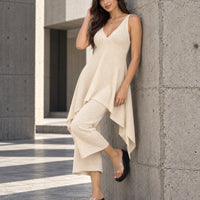 Casual Pants Ensemble Femmes Sleeveless Top Wide Leg Trousers Women's Matching Sets Long Pants Knit Pants 2 Piece Set Natalia Home Fashion    Natalia Home Fashion