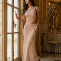 Fashion Water Diamond Slanted Shoulder Hollowed Out Sparkling Party Dress Women's Ankle-length Dresses