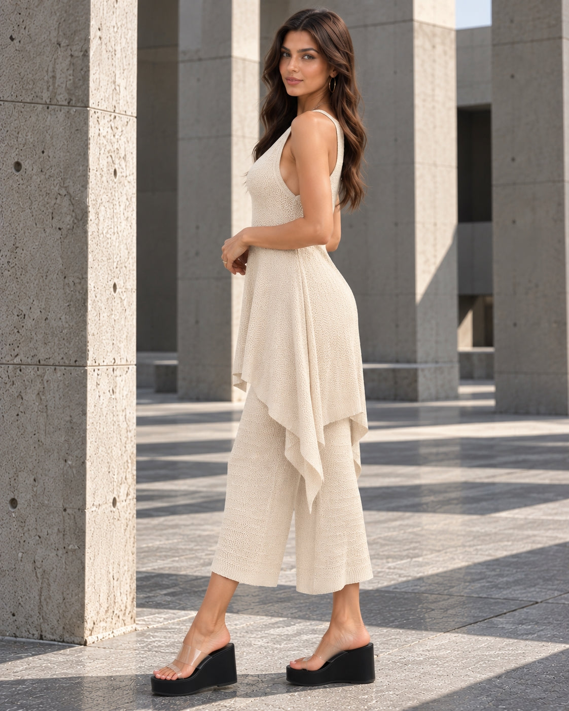 Casual Pants Ensemble Femmes Sleeveless Top Wide Leg Trousers Women's Matching Sets Long Pants Knit Pants 2 Piece Set Natalia Home Fashion    Natalia Home Fashion