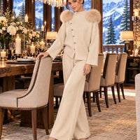 Casual Knitted Half-High Collar Sweater And Pants Set Real Fox Shoulder Patches  Style Comfortable Lazy Style Natalia Home Fashion    Natalia Home Fashion