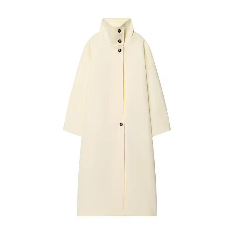High Street Chic Women Long Coat Single Button Long Sleeve Stand Collar Loose Coat Winter Long Coat Natalia Home Fashion    Natalia Home Fashion