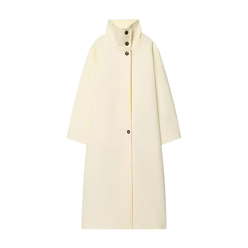 High Street Chic Women Long Coat Single Button Long Sleeve Stand Collar Loose Coat Winter Long Coat Natalia Home Fashion    Natalia Home Fashion
