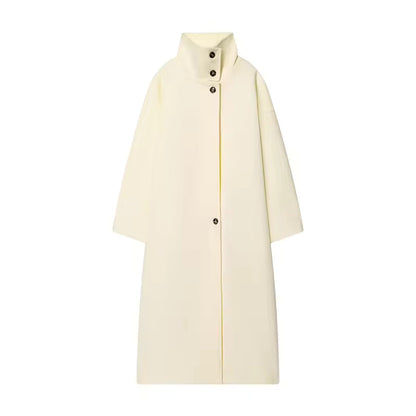 High Street Chic Women Long Coat Single Button Long Sleeve Stand Collar Loose Coat Winter Long Coat Natalia Home Fashion    Natalia Home Fashion