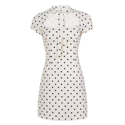 Polka Dot Mini Dresses For Women Casual Short Sleeve Lace Up Collar Dress Sexy Lady Club Party Woman Evening Dress