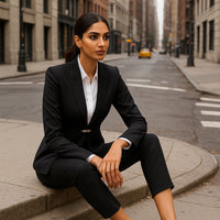 Women's Slim Fit Blazer Suit Fashion Solid Color Single Button Jacket Office Lady Coat and Pants