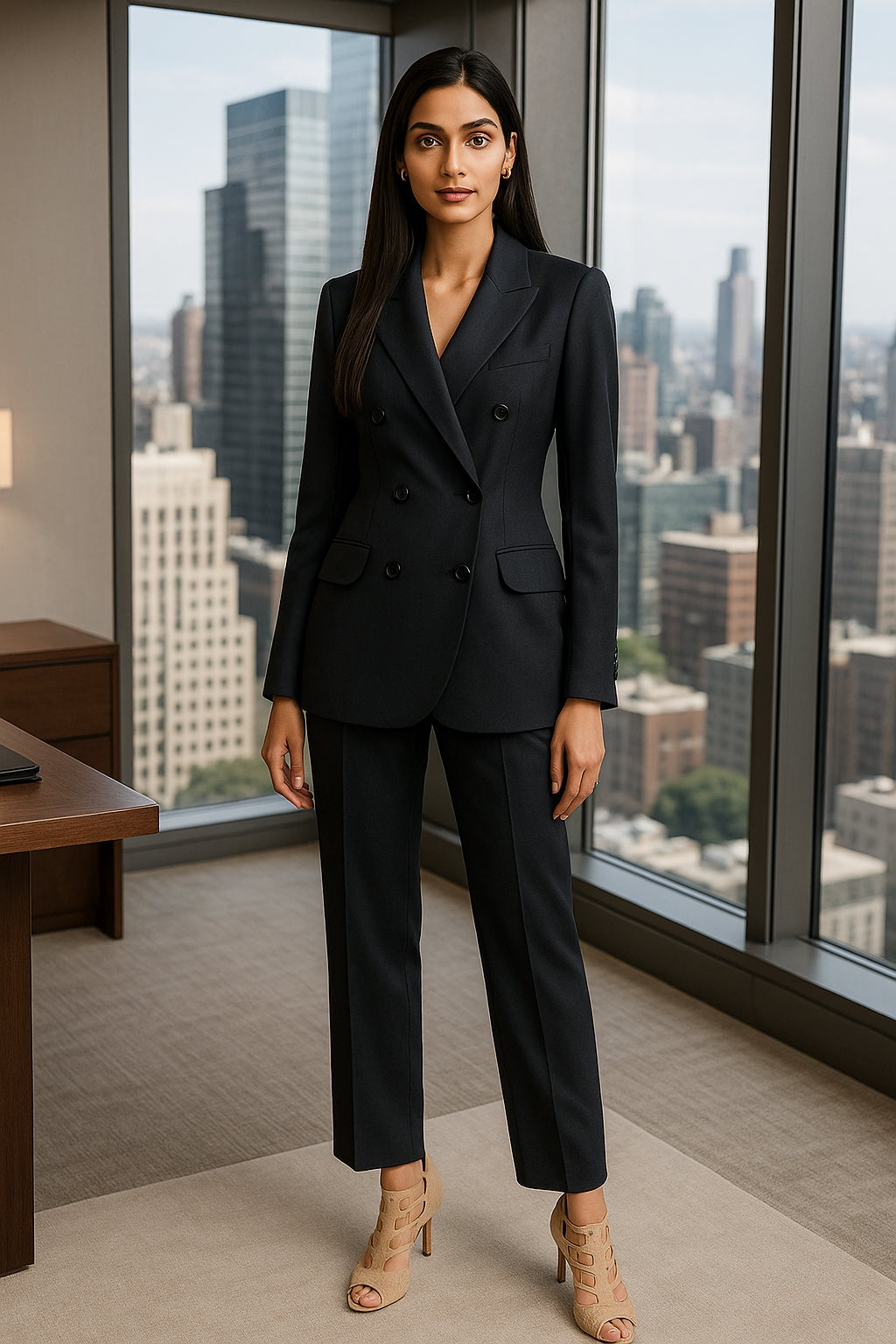 Elegant Double Breasted Jacket Suit Women's Long Sleeved Holiday Slim Blazers Coat Fashion Temperament business suit