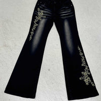 Embroidered Washed Old Jeans Women's Autumn Butterfly Slim-fitting and Thin Casual Micro-pull Pants Natalia Home Fashion    Natalia Home Fashion