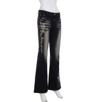 Embroidered Washed Old Jeans Women's Autumn Butterfly Slim-fitting and Thin Casual Micro-pull Pants Natalia Home Fashion    Natalia Home Fashion