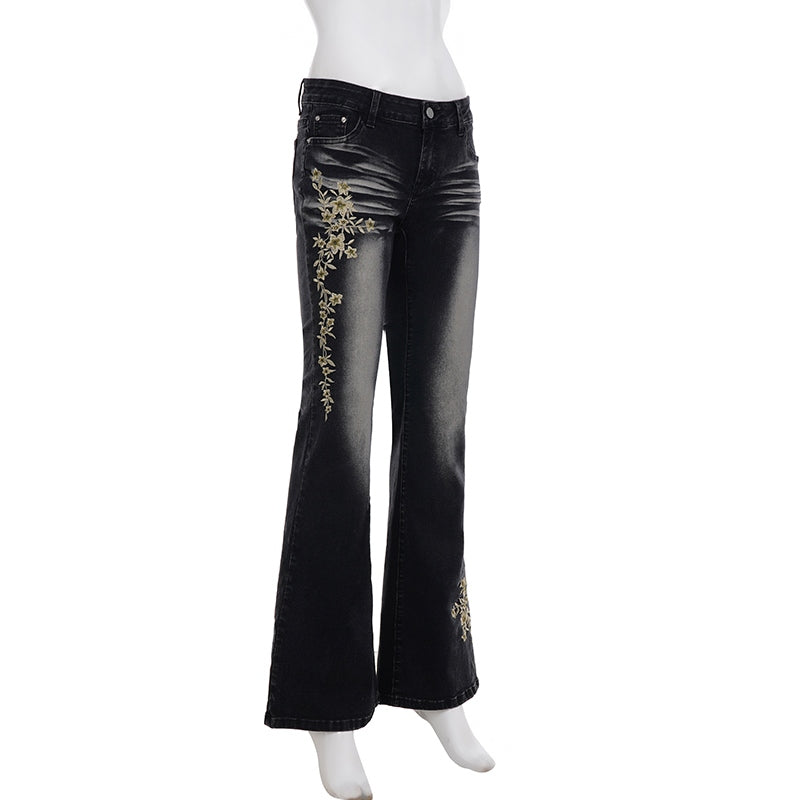 Embroidered Washed Old Jeans Women's Autumn Butterfly Slim-fitting and Thin Casual Micro-pull Pants Natalia Home Fashion    Natalia Home Fashion