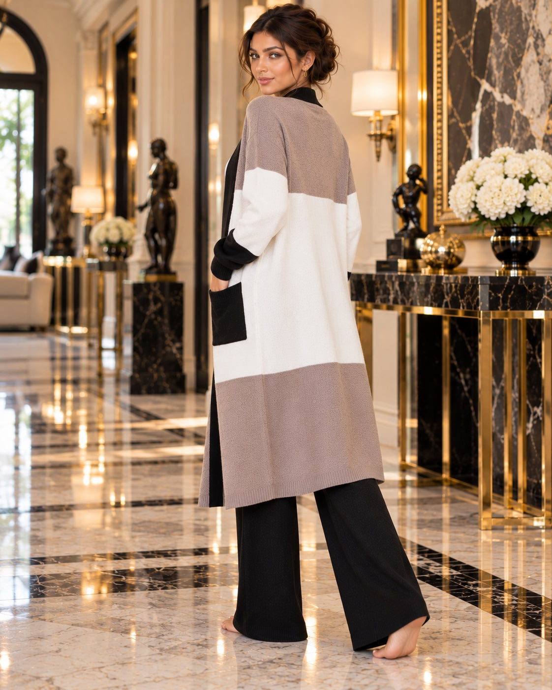 Women's 3PC Knit Set - Cardigan Tank Top Wide Leg Pants  Cross-Border Outfit Natalia Home Fashion    Natalia Home Fashion