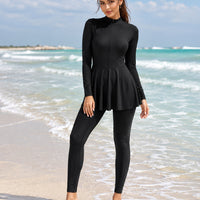 Black Swimwear for Burkini with Bra Padding Long Sleeves Sport Swimsuit Wear Bathing Suit One-piece Swimsuit