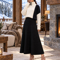 Women's Cable Knit Two Piece Set: High Neck Long Sleeve Sweater & A-Line Midi Skirt, Casual Elegant Pullover Outfit Natalia Home Fashion    Natalia Home Fashion