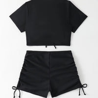 Women's Leopard Print Summer Beach Tankini Swimsuit Set, Consisting of Vest and Boxer Shorts