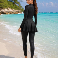 Black Swimwear for Burkini with Bra Padding Long Sleeves Sport Swimsuit Wear Bathing Suit One-piece Swimsuit