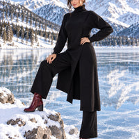 Women Knitted 2 Pieces Set Turtleneck Long Pullovers Sweaters & Wide Leg Pants Thicken Warm Sweater Sets Natalia Home Fashion    Natalia Home Fashion