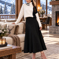 Women's Cable Knit Two Piece Set: High Neck Long Sleeve Sweater & A-Line Midi Skirt, Casual Elegant Pullover Outfit Natalia Home Fashion    Natalia Home Fashion