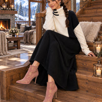 Women's Cable Knit Two Piece Set: High Neck Long Sleeve Sweater & A-Line Midi Skirt, Casual Elegant Pullover Outfit Natalia Home Fashion    Natalia Home Fashion