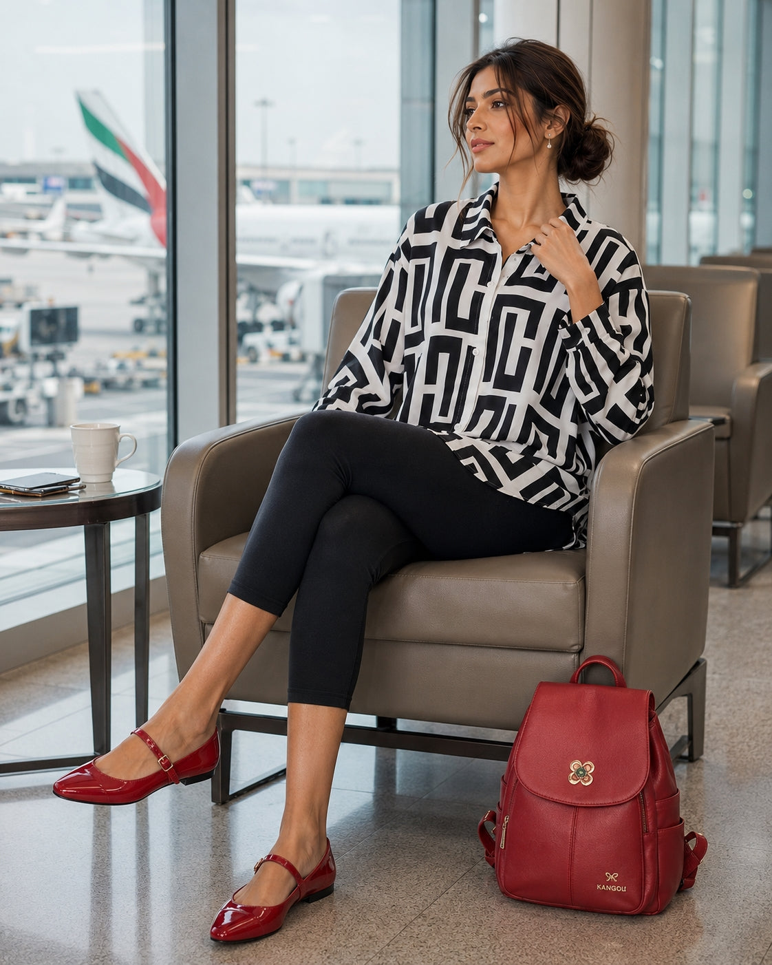 Elegant geometric printed long sleeved shirts For Women Fashion Suit Collar Button Front Blouse