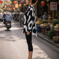 Elegant Casual Abstract Print Shirt for Women Turn-down Collar long Sleeve Loose Slimming Versatile Blouse
