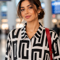 Elegant geometric printed long sleeved shirts For Women Fashion Suit Collar Button Front Blouse