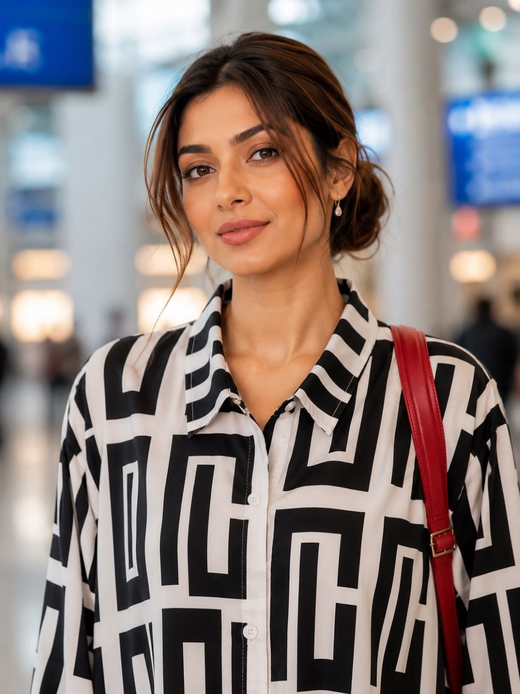 Elegant geometric printed long sleeved shirts For Women Fashion Suit Collar Button Front Blouse