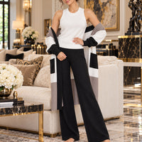 Women's 3PC Knit Set - Cardigan Tank Top Wide Leg Pants  Cross-Border Outfit Natalia Home Fashion    Natalia Home Fashion