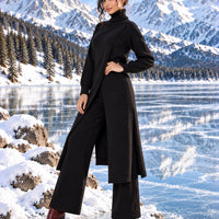 Women Knitted 2 Pieces Set Turtleneck Long Pullovers Sweaters & Wide Leg Pants Thicken Warm Sweater Sets Natalia Home Fashion    Natalia Home Fashion