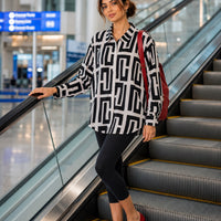 Elegant geometric printed long sleeved shirts For Women Fashion Suit Collar Button Front Blouse