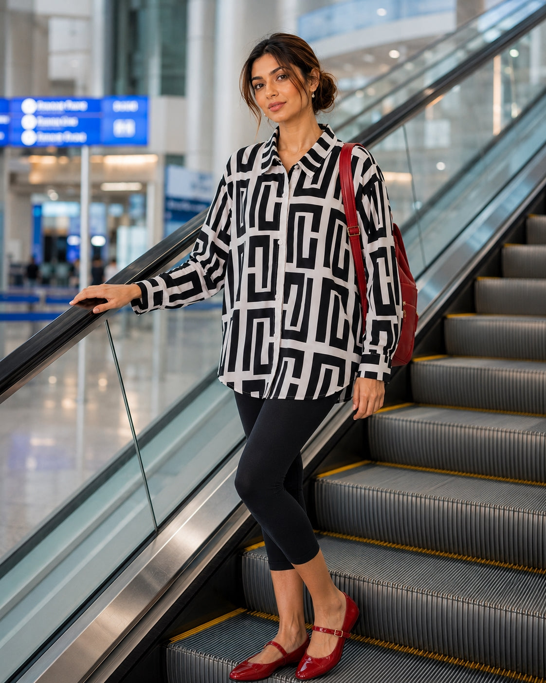 Elegant geometric printed long sleeved shirts For Women Fashion Suit Collar Button Front Blouse