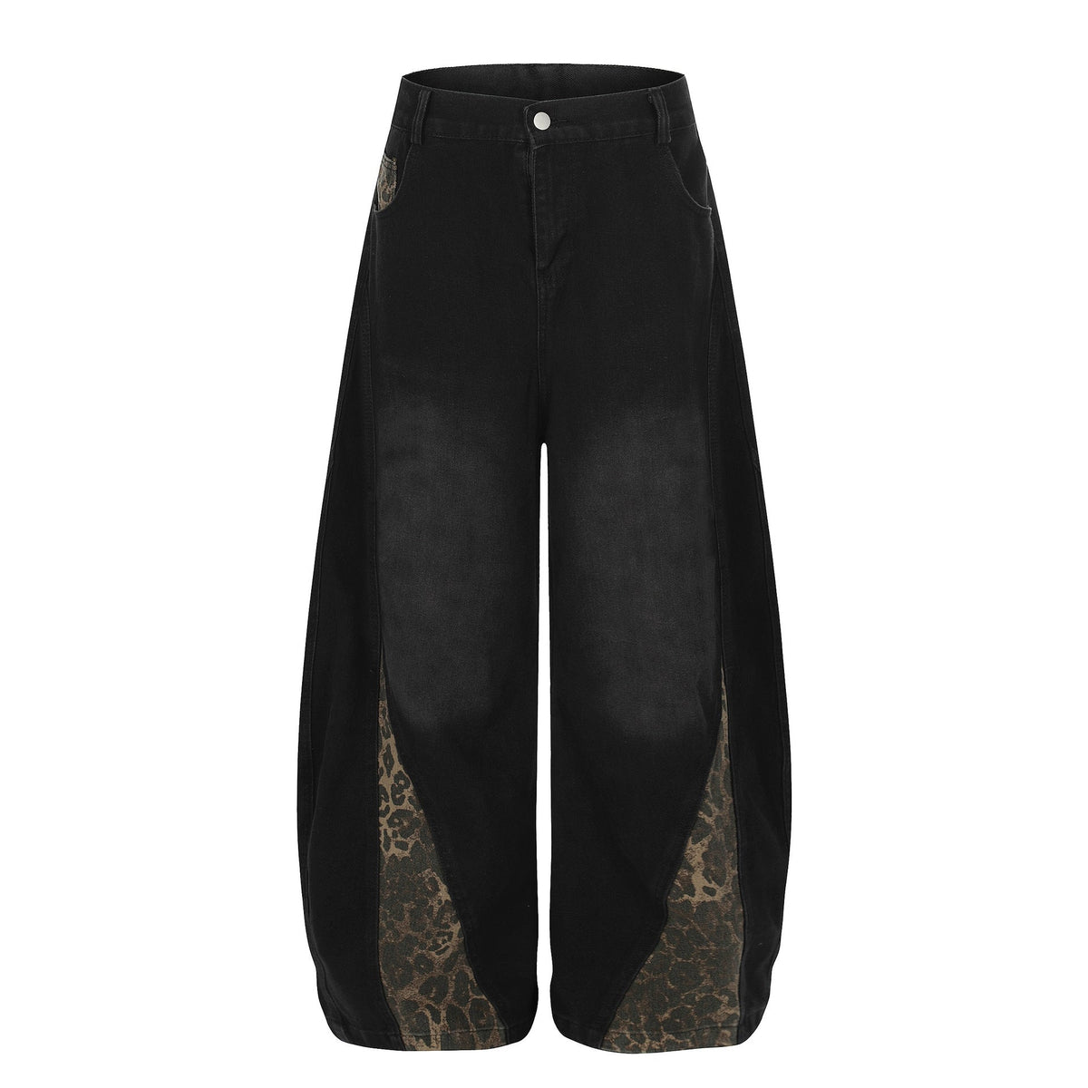 Retro Leopard Print Patchwork Baggy Jeans Women High Waist Wide Leg Washed Denim Pants Trousers Natalia Home Fashion    Natalia Home Fashion