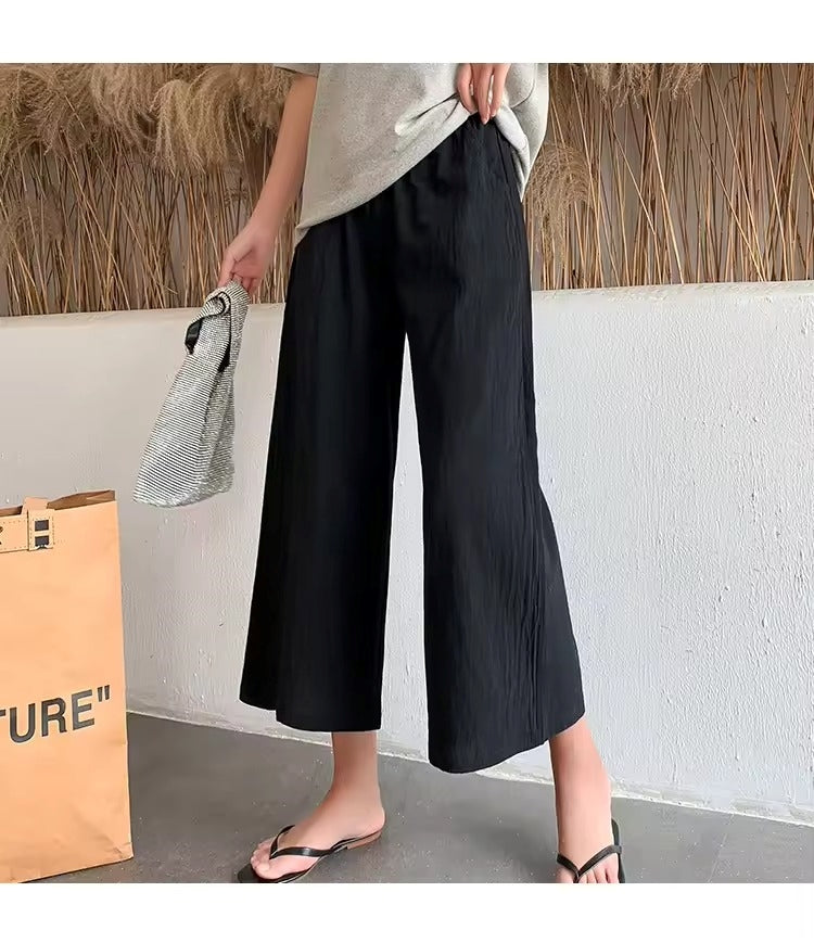Casual Baggy Wide Leg Trousers Women Summer Thin Comfy Breathable Ankle Length Pants Vintage Loose Cotton Linen Straight Pants