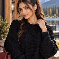 Solid Color Simple Semi-high Collar Long-sleeved Split Pullover Sweater Women's Loose Casual Knitted Sweater Natalia Home Fashion    Natalia Home Fashion