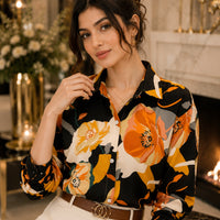 Vintage Style for Women Long Sleeve Flower Printed Spring Autumn semi formal Style Elegant Single Breasted Shirt