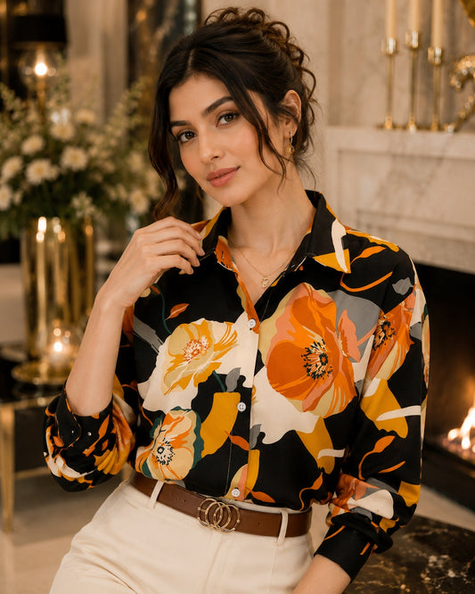 Vintage Style for Women Long Sleeve Flower Printed Spring Autumn semi formal Style Elegant Single Breasted Shirt Natalia Home Fashion    Natalia Home Fashion