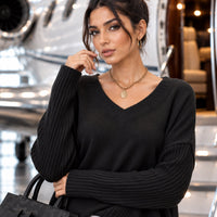 Fashion Casual Women's New Solid Color Sweater V-Neck Long Sleeve Pullover Knit Top Lady Clothing Natalia Home Fashion    Natalia Home Fashion