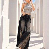 Retro Leopard Print Patchwork Baggy Jeans Women High Waist Wide Leg Washed Denim Pants Trousers Natalia Home Fashion    Natalia Home Fashion