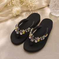 Rhinestone Flip Flops Women's Summer Slope High Heel Non Slip Outer Wear Fashionable Height Enhancing Cool Slippers