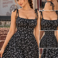 Women's Summer Floral Spaghetti Strap Beach Short Dress, Sweet Waist Floral A-line Mini Dress Loose Fit Casual Dress Natalia Home Fashion    Natalia Home Fashion