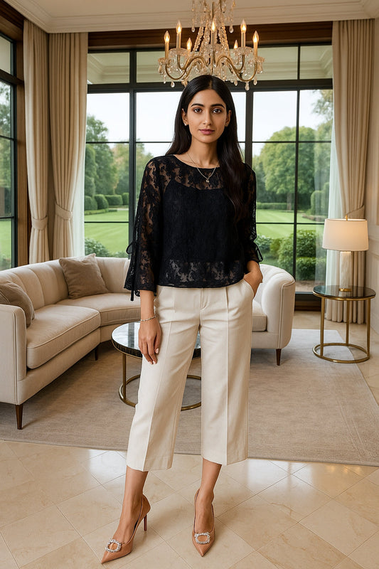 Round Neck Lace Shirt Women's Summer Floral Print Tie Dotted Cotton Blend Full Sleeve Slim Fit Button up Top Natalia Home Fashion    Natalia Home Fashion