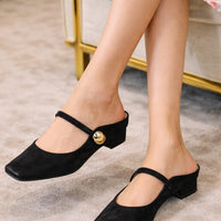 European Style Light-Mouthed Half-Slippers Women Wearing Thick Heels And Square-Toe Mary Jane Shoes One-Strap