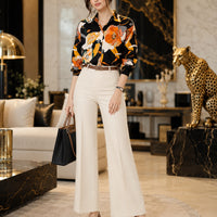 Vintage Style for Women Long Sleeve Flower Printed Spring Autumn semi formal Style Elegant Single Breasted Shirt
