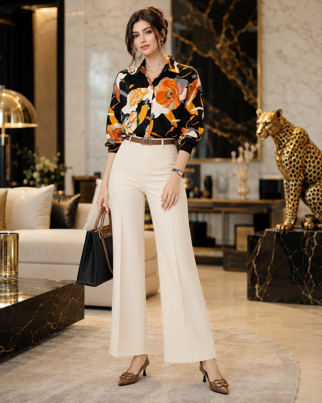 Vintage Style for Women Long Sleeve Flower Printed Spring Autumn semi formal Style Elegant Single Breasted Shirt