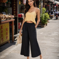 Casual Baggy Wide Leg Trousers Women Summer Thin Comfy Breathable Ankle Length Pants Vintage Loose Cotton Linen Straight Pants